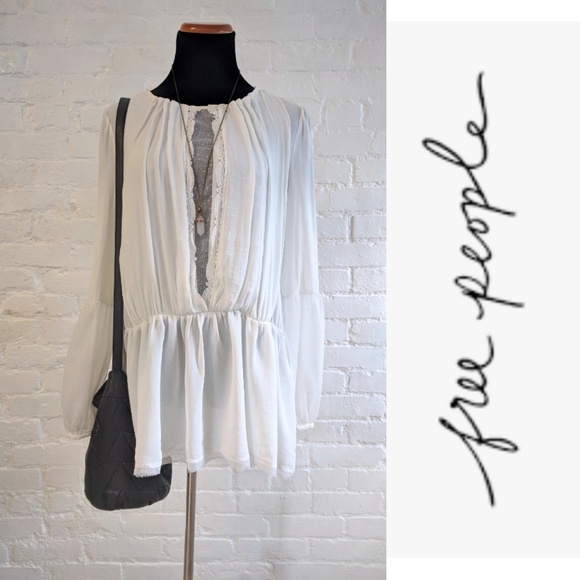 Free People Boho Slit Back Bell Sleeve Peplum Top - Picture 1 of 8